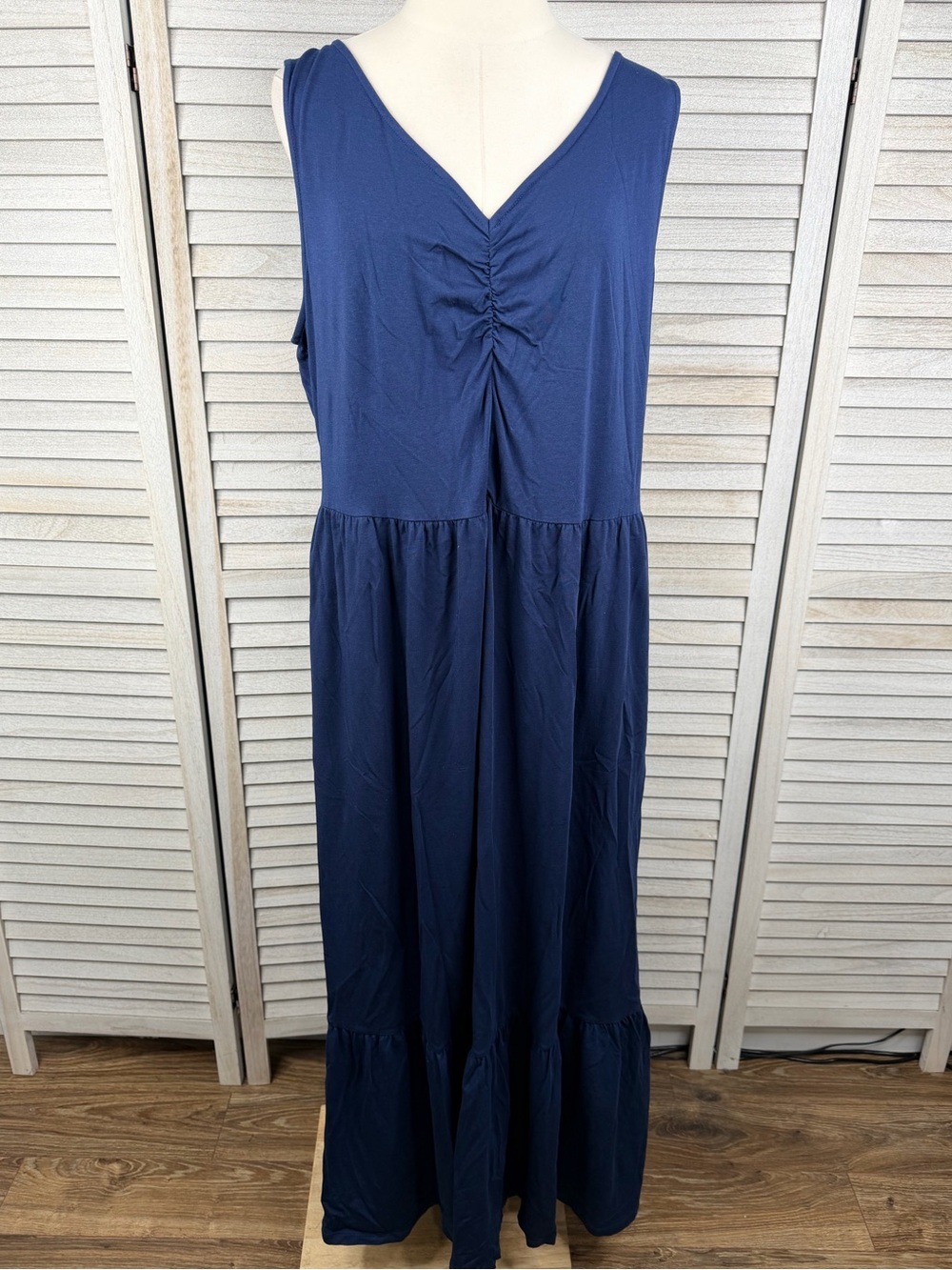 LAND'S END Women's Sleeveless Polished Maxi Dress Navy Blue-XL